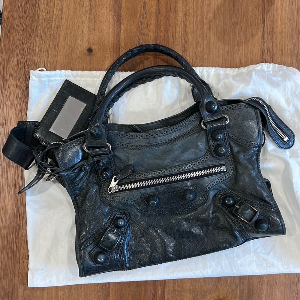 Balenciaga Black Motocross Giant Covered Brogues City Medium Bag